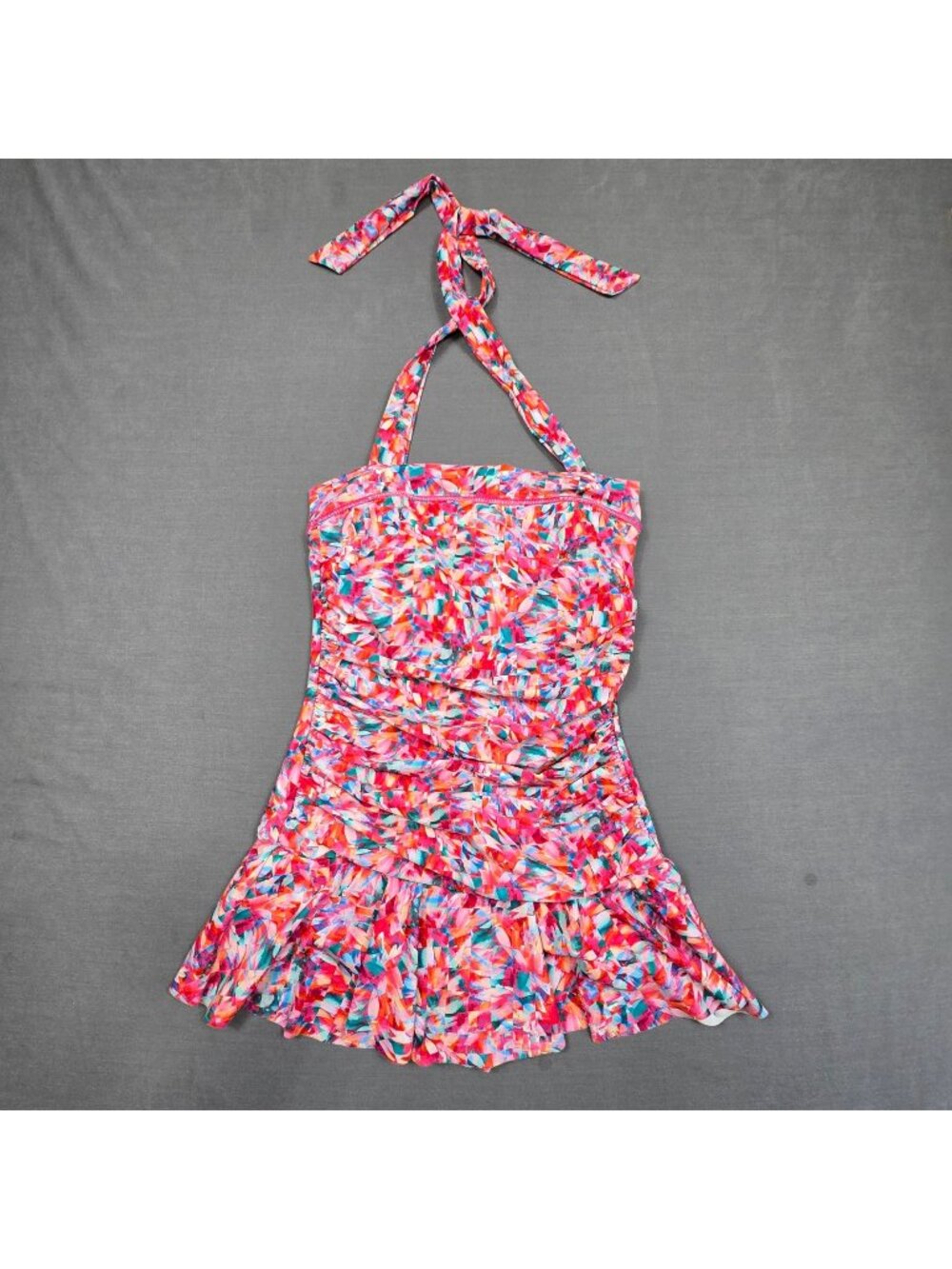 Venus Size 6 Multicolor Ruched Halter One-Piece Swimsuit Skirted Bottom